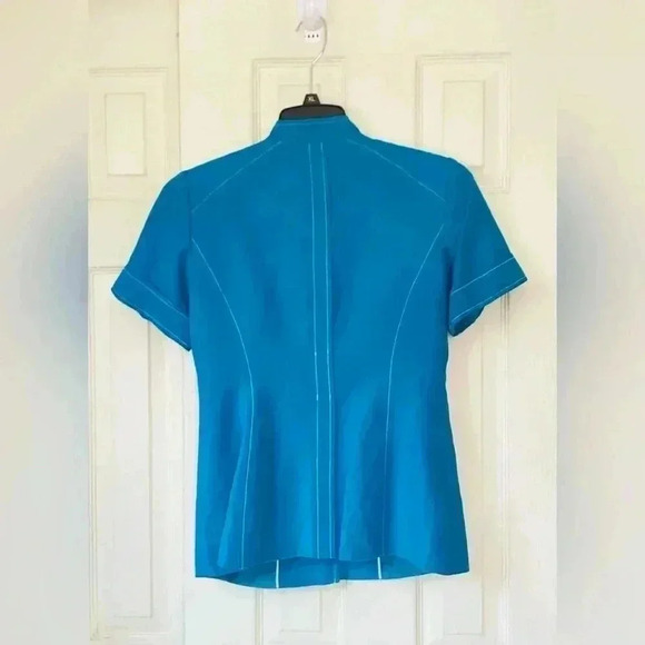 Calvin Klein Women's Aqua Blue Linen Short Sleeve Buttons Front Jacket Size 4 - Picture 4 of 6